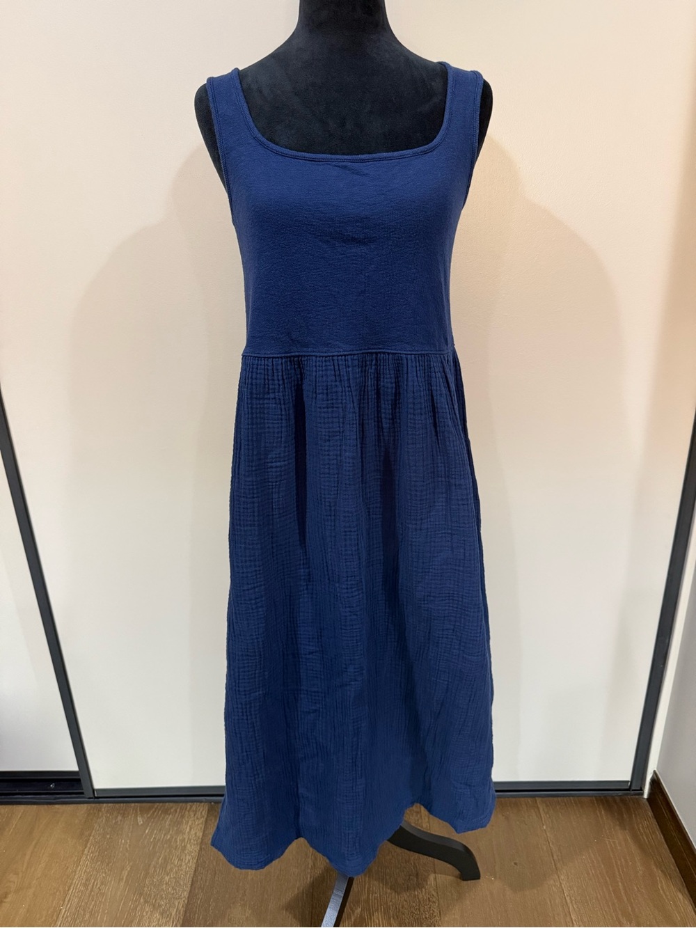 Madewell Mixed Media Knit & Gauze Tank Midi Dress Navy Blue Size